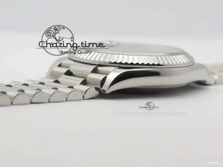 MiroTime 0424 Stretchable DayDate 40mm BP-Maker 228206 SS Green Roman Dial (Fluted Bezel) On SS Bracelet ETA 3904